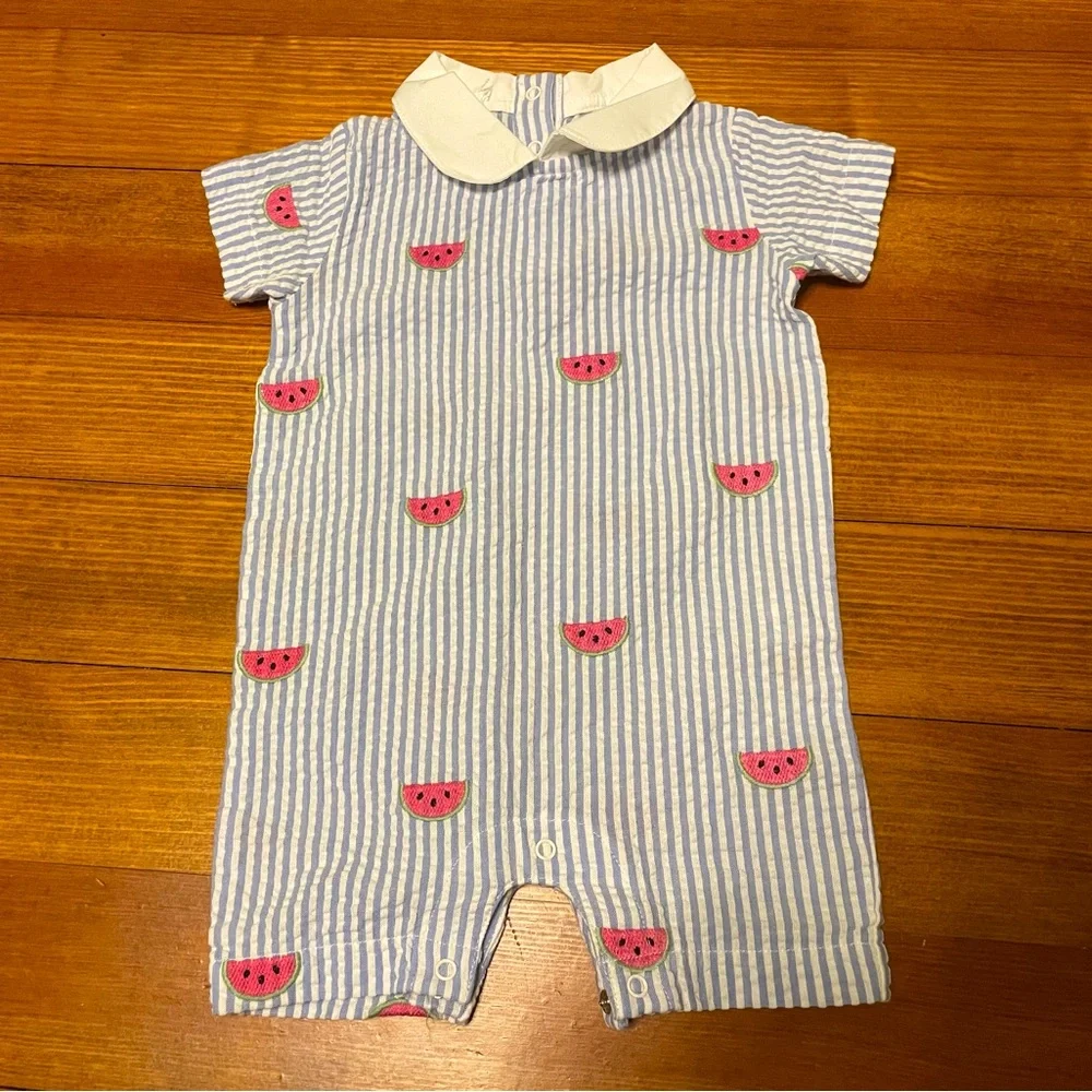 Monica & Andy Seersucker Peter Pan Collar Watermelon Romper Size 3-6 Months